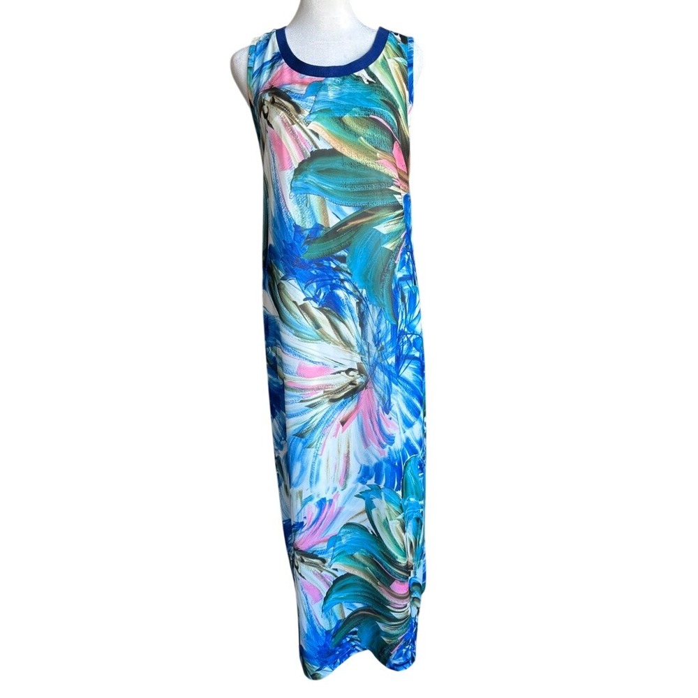 Soft Surroundings Dress Women M Blue Floral Maxi Sleeveless Lined‎ 2CE51 Casual